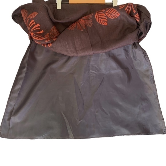 Precis Petite Linen Brown Orange Floral Embroidered Pleated A-Line Skirt Size 14 - Picture 5 of 11